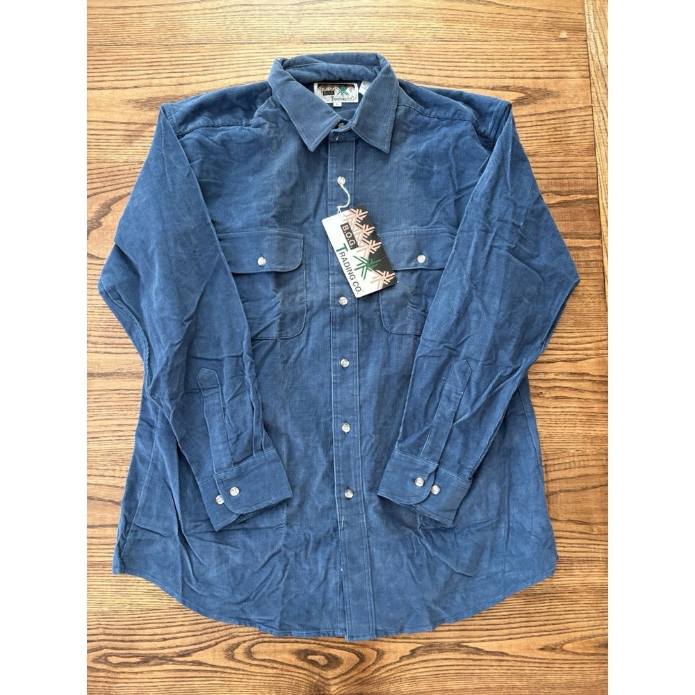 Vintage 90s B.O.G. Trading Company Men's Large Blue Corduroy Long Sleeve Shirt